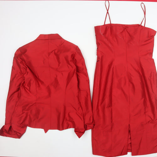 Petrovitch & Robinson Red Silk Skirt Suit Dress Set Women UK 12
