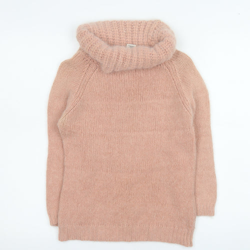MNG Women's Pink Roll Neck Angora Blend Jumper Size 12