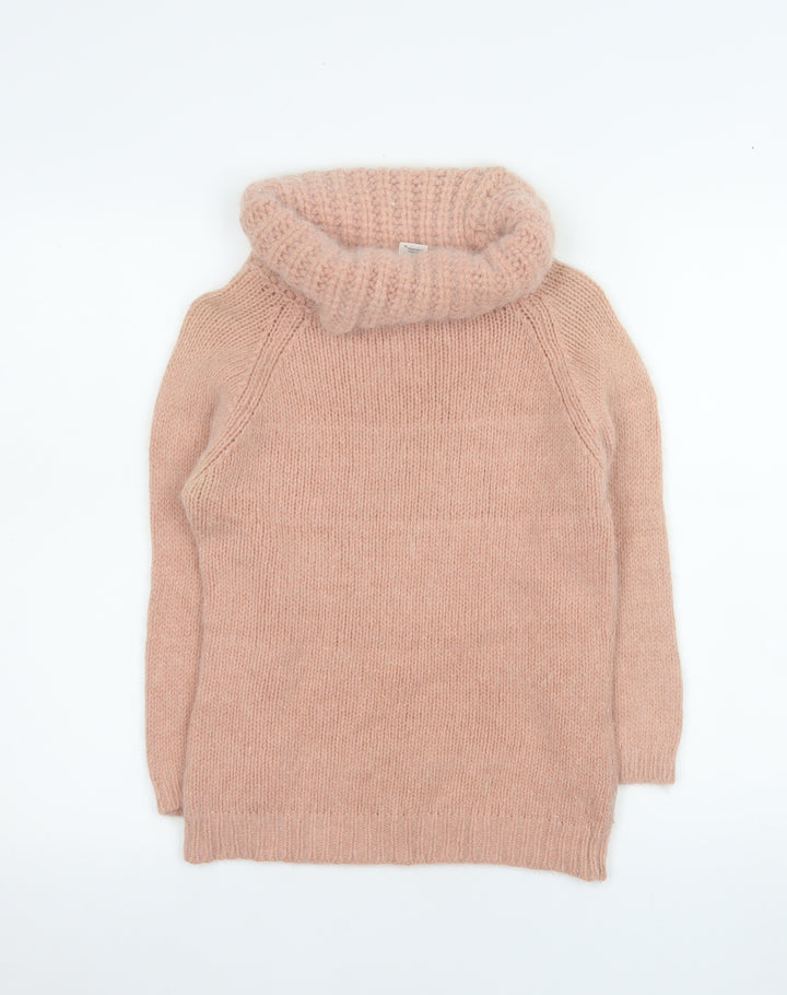 MNG Women's Pink Roll Neck Angora Blend Jumper Size 12