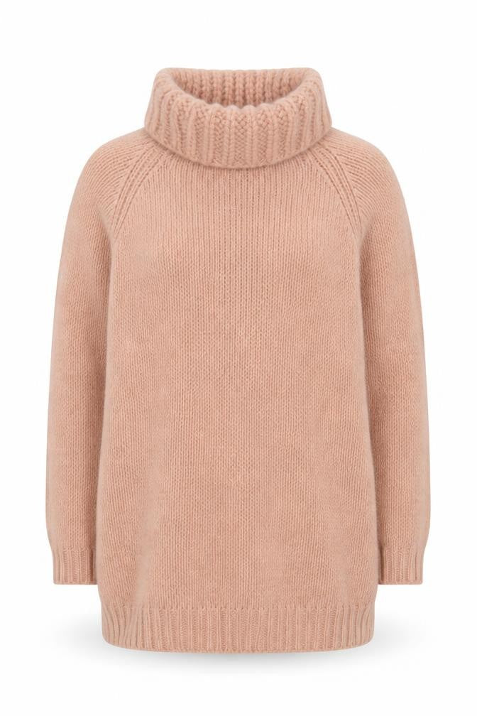 Front view of Mango Women's Pink Roll Neck Angora Blend Jumper, size 12