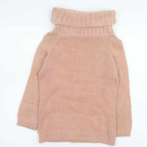 MNG Women's Pink Roll Neck Angora Blend Jumper Size 12
