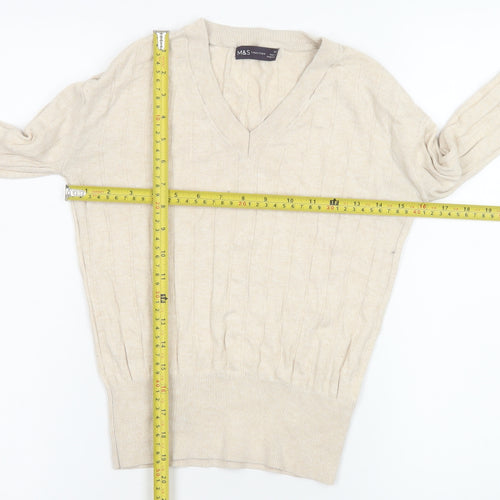Marks and Spencer Womens Beige V-Neck Cable Knit Pullover Jumper XS