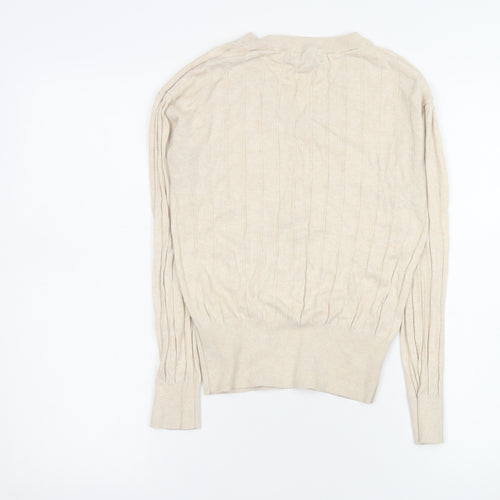Marks and Spencer Womens Beige V-Neck Cable Knit Pullover Jumper XS