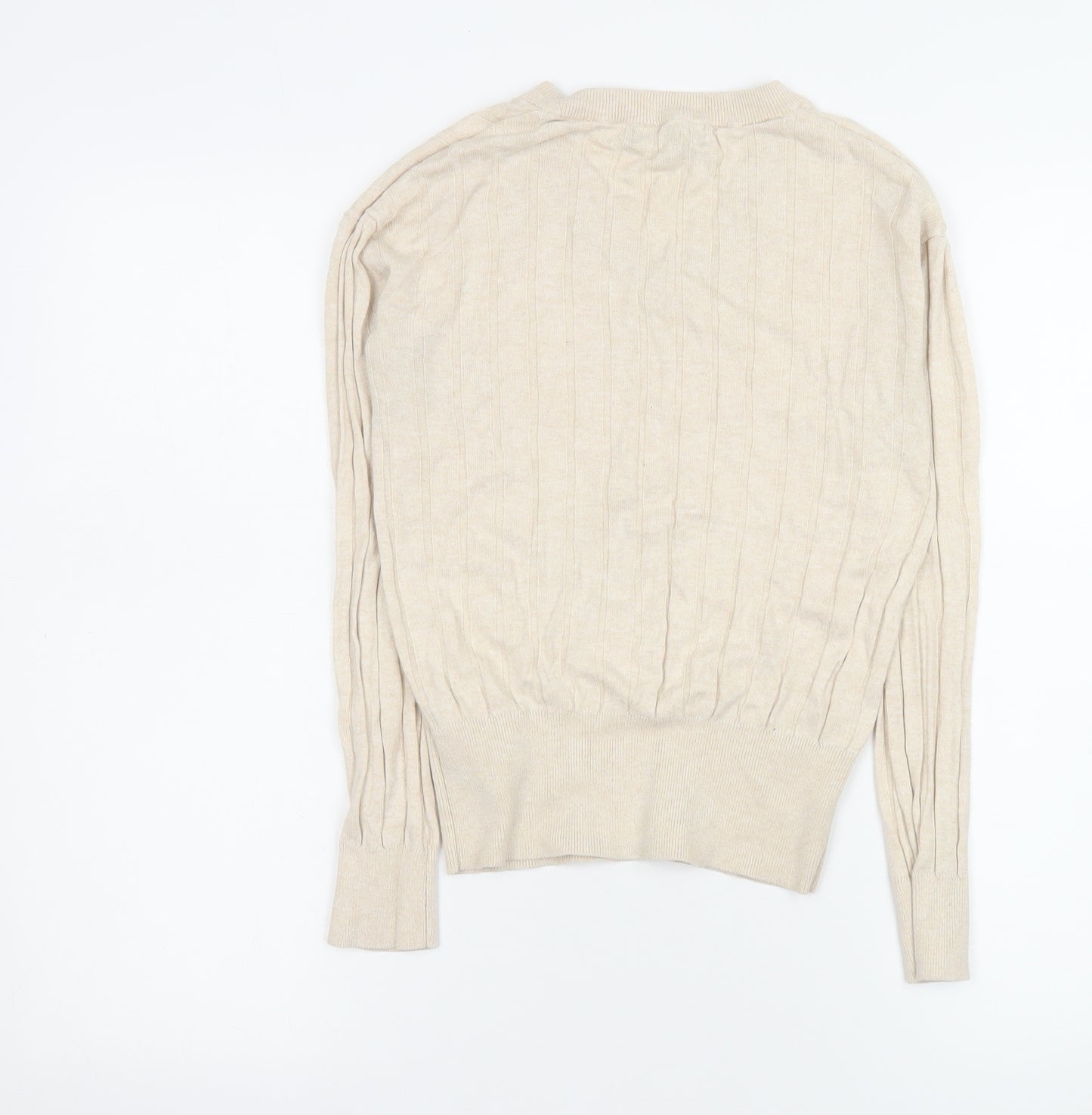 Marks and Spencer Womens Beige V-Neck Cable Knit Pullover Jumper XS