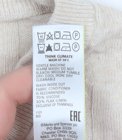 Marks and Spencer Womens Beige V-Neck Cable Knit Pullover Jumper XS