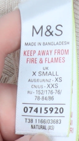 Marks and Spencer Womens Beige V-Neck Cable Knit Pullover Jumper XS