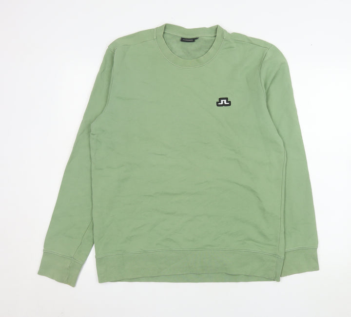 J.Lindeberg Men's Green Cotton Crew Neck Pullover Sweatshirt M