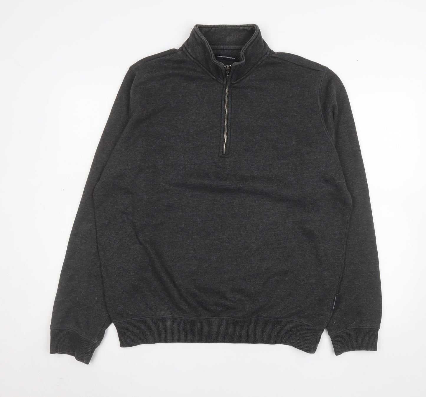 French Connection Men's Grey 1/2 Zip High Neck Sweatshirt Size L