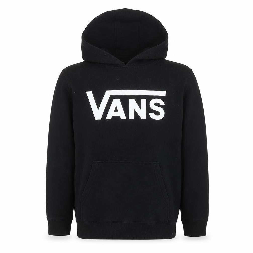 Front view of Vans boys’ black pullover hoodie medium graphic print fleece skate sweatshirt