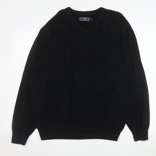 Maine New England Men’s Black Cotton V-Neck Pullover Sweater Size L