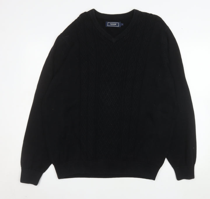 Maine New England Men’s Black Cotton V-Neck Pullover Sweater Size L