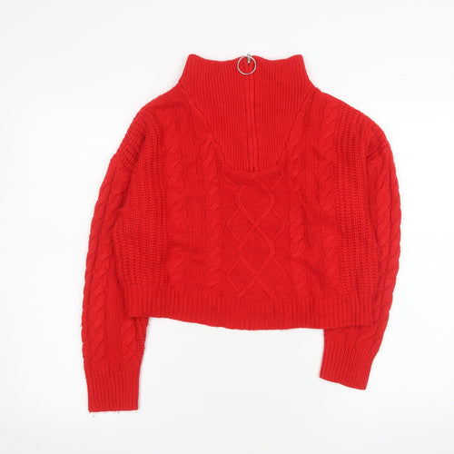 Brave Soul Women's Red Cable-Knit V-Neck Jumper Size 12