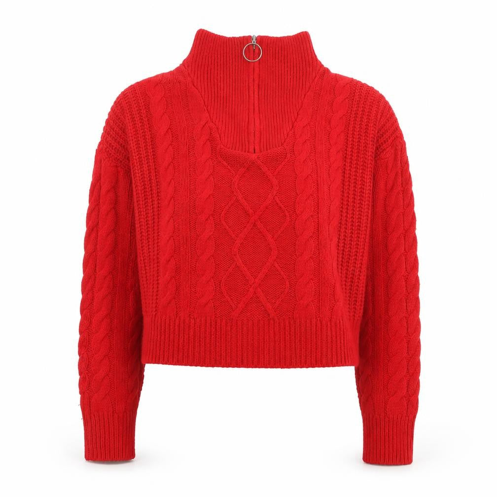 Front view of Brave Soul Women's Red Cable-Knit V-Neck Jumper, size 12