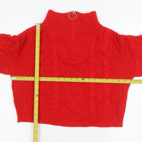 Brave Soul Women's Red Cable-Knit V-Neck Jumper Size 12