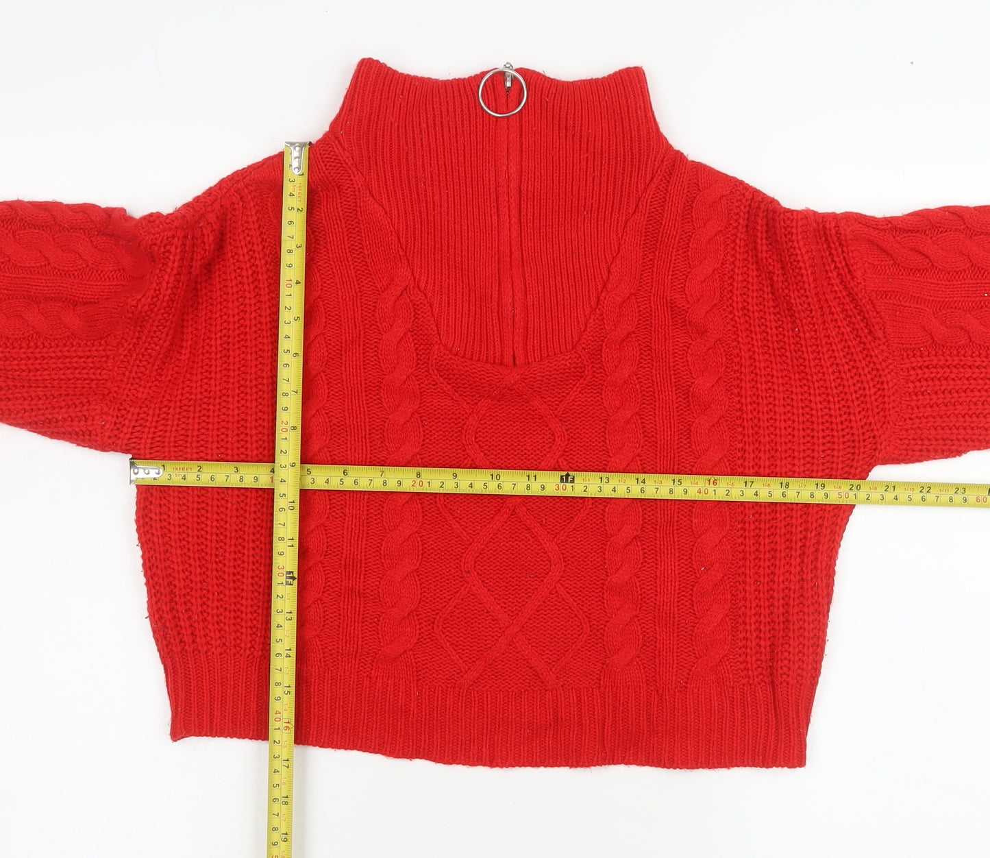 Brave Soul Women's Red Cable-Knit V-Neck Jumper Size 12