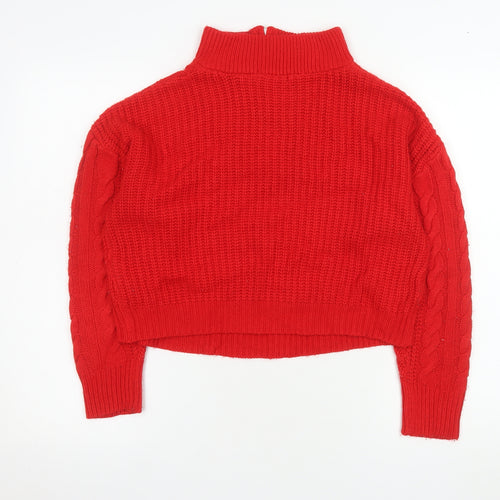 Brave Soul Women's Red Cable-Knit V-Neck Jumper Size 12