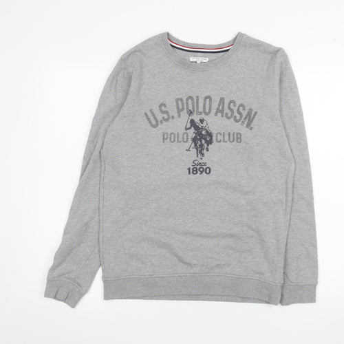U.S. Polo Assn. Boys Grey Pullover Sweatshirt 12-13 Years Crew Neck Logo Print