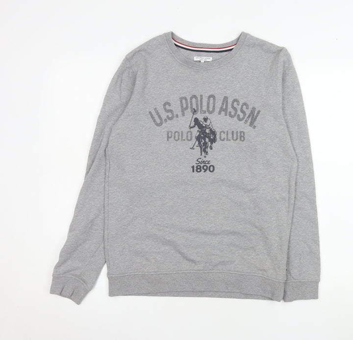 U.S. Polo Assn. Boys Grey Pullover Sweatshirt 12-13 Years Crew Neck Logo Print