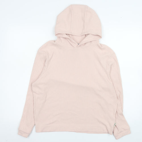 Firetrap Girls Pink Ribbed Pullover Hoodie Size 13 Years Viscose Blend