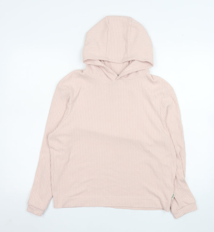 Firetrap Girls Pink Ribbed Pullover Hoodie Size 13 Years Viscose Blend