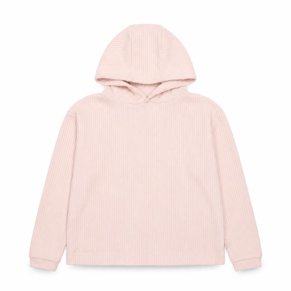 Front view of Firetrap girls’ pink ribbed pullover hoodie, size 13, years viscose blend
