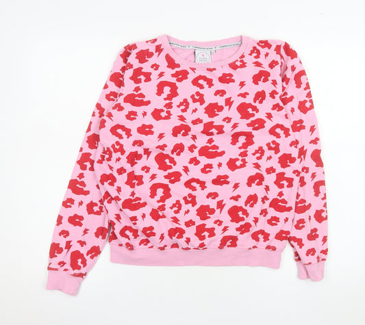 Scamp & Dude Womens Pink Red Leopard Print XS Cotton Sweatshirt