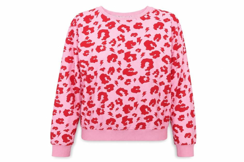 Scamp & Dude Womens Pink Red Leopard Print XS Cotton Sweatshirt