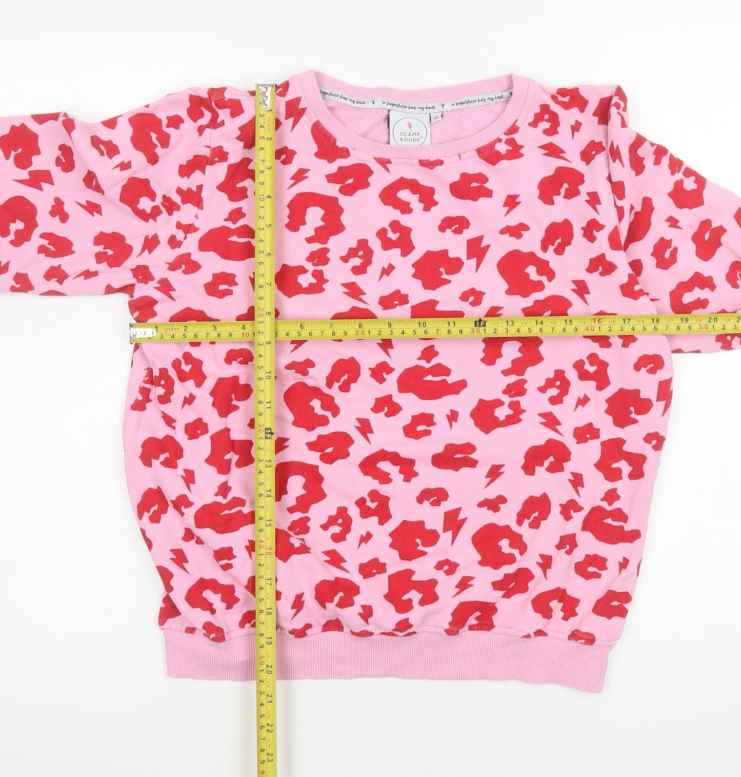 Scamp & Dude Womens Pink Red Leopard Print XS Cotton Sweatshirt