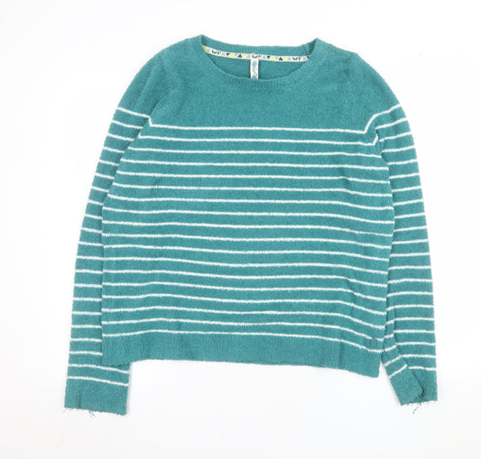 Weird Fish Women’s Teal Striped Pullover Sweatshirt Size 14