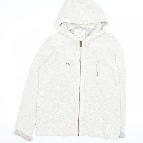 Fat Face Women Ivory Cotton Knit Hooded Zip Jacket Size 12