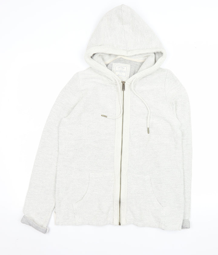 Fat Face Women Ivory Cotton Knit Hooded Zip Jacket Size 12