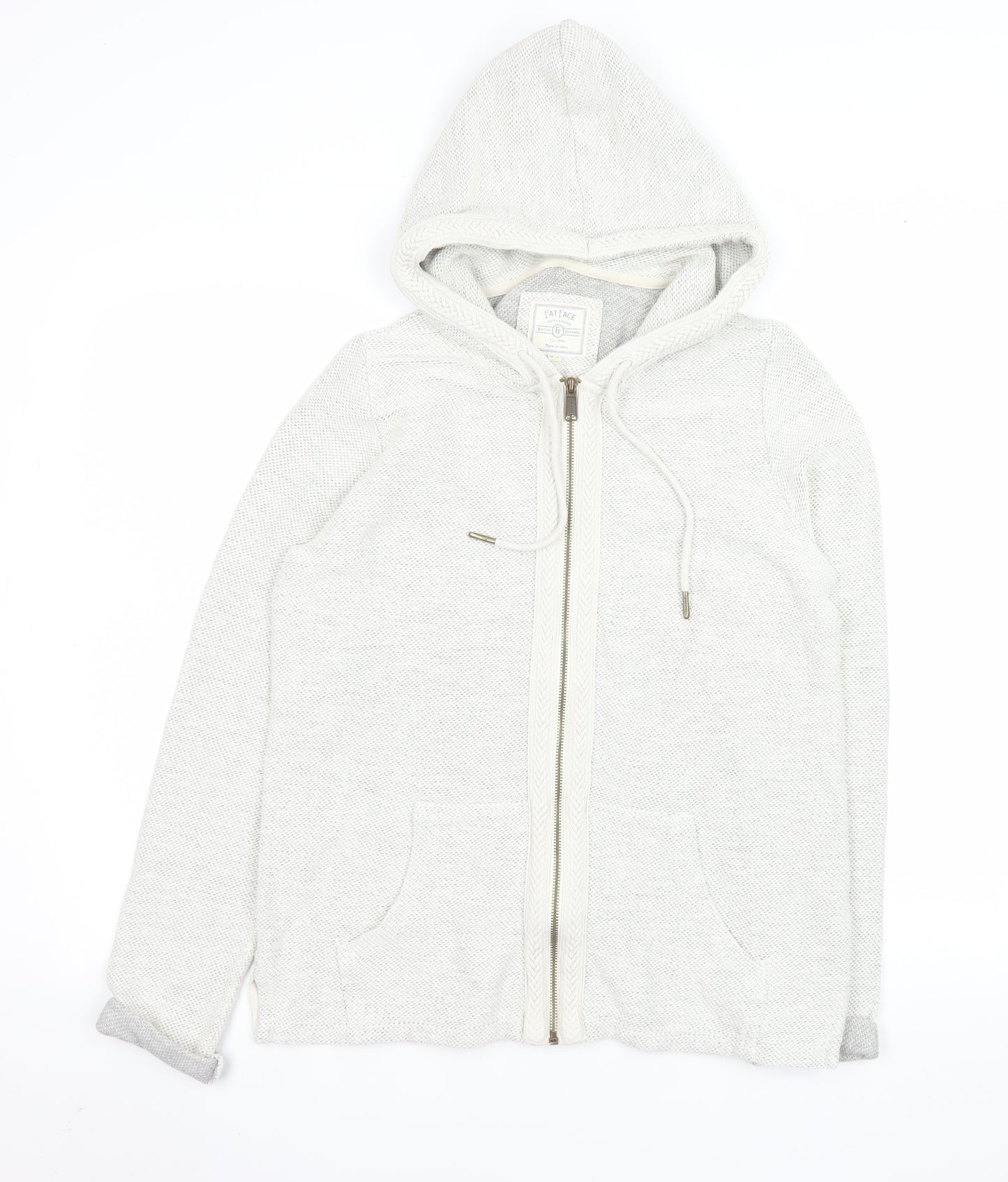 Fat Face Women Ivory Cotton Knit Hooded Zip Jacket Size 12