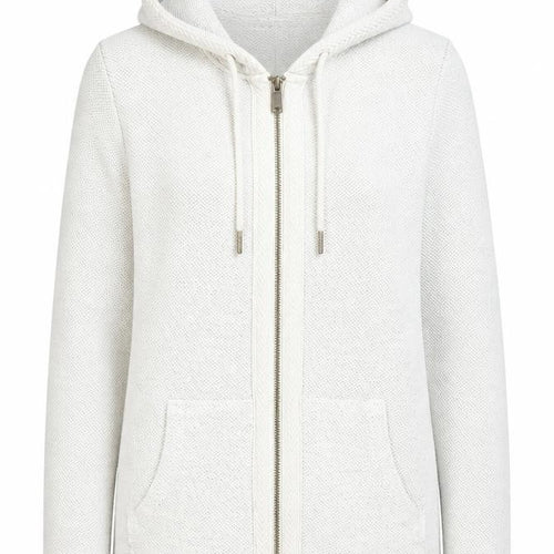 Fat Face Women Ivory Cotton Knit Hooded Zip Jacket Size 12