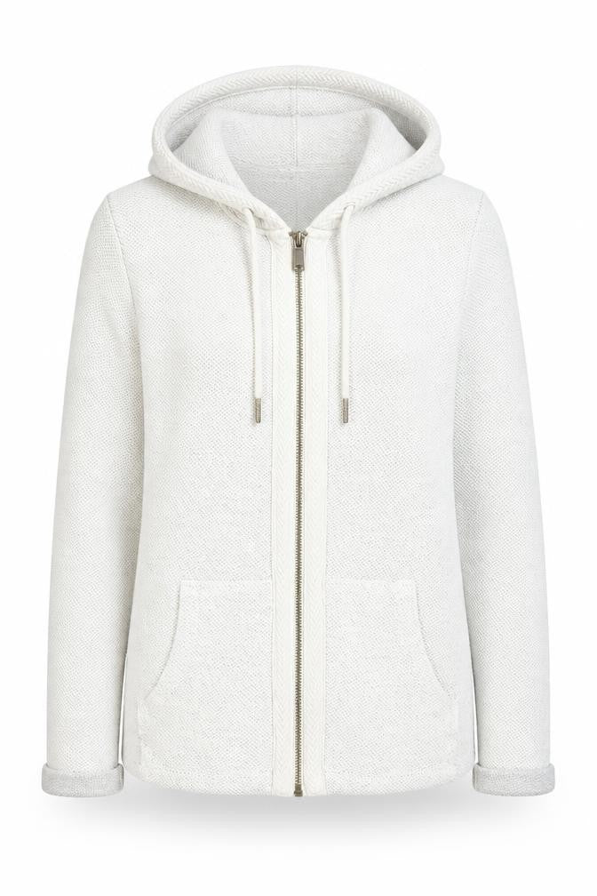 Fat Face Women Ivory Cotton Knit Hooded Zip Jacket Size 12