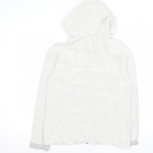 Fat Face Women Ivory Cotton Knit Hooded Zip Jacket Size 12