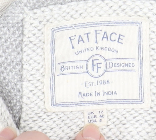 Fat Face Women Ivory Cotton Knit Hooded Zip Jacket Size 12