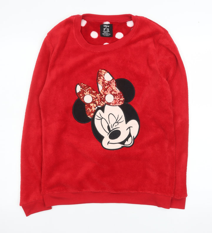 Disney Womens Red Fleece Minnie Mouse Pyjama Top Size 10-12