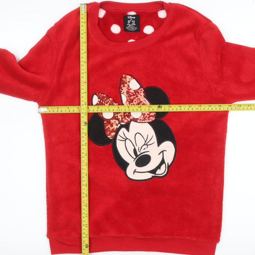 Disney Womens Red Fleece Minnie Mouse Pyjama Top Size 10-12