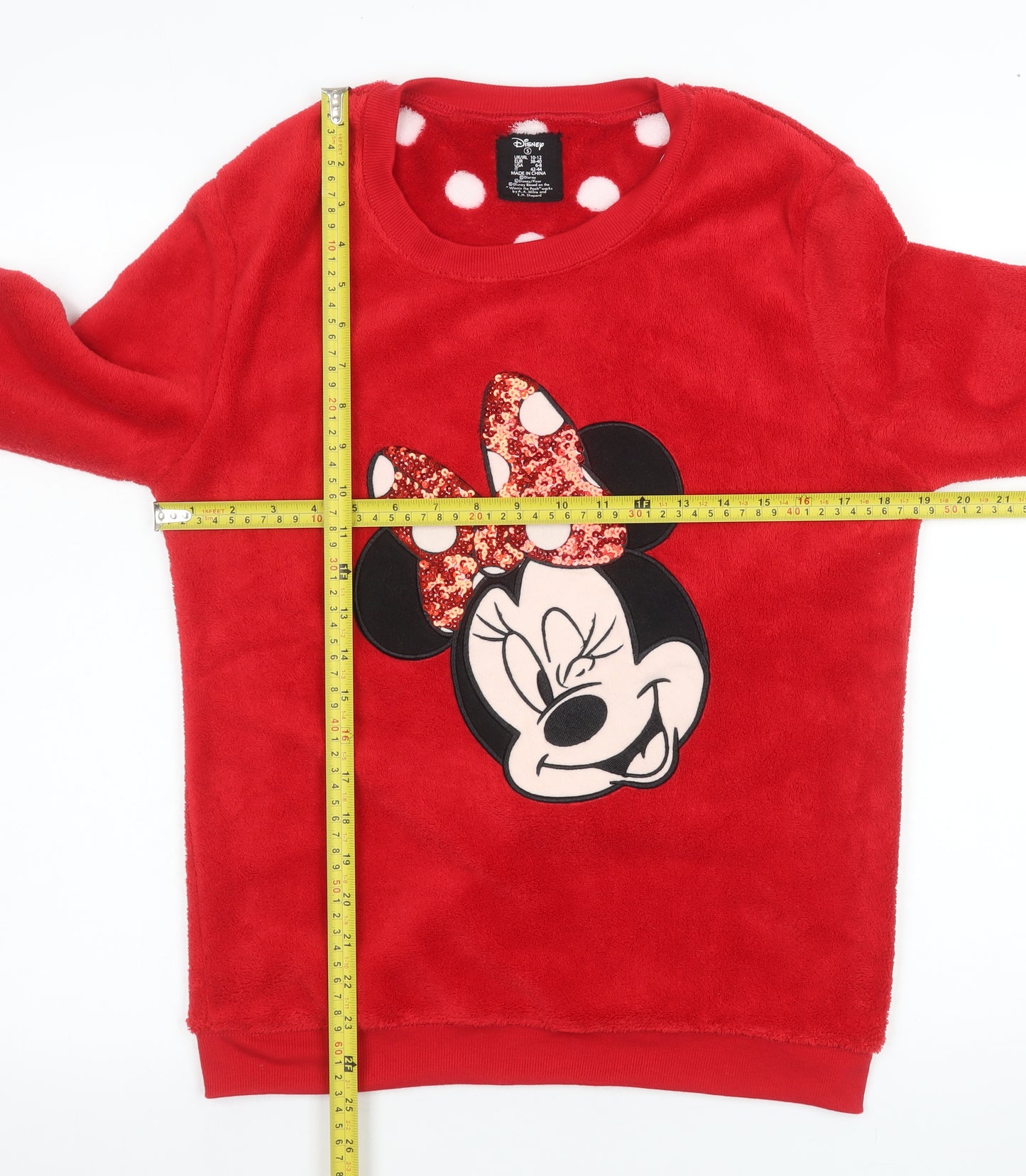 Disney Womens Red Fleece Minnie Mouse Pyjama Top Size 10-12