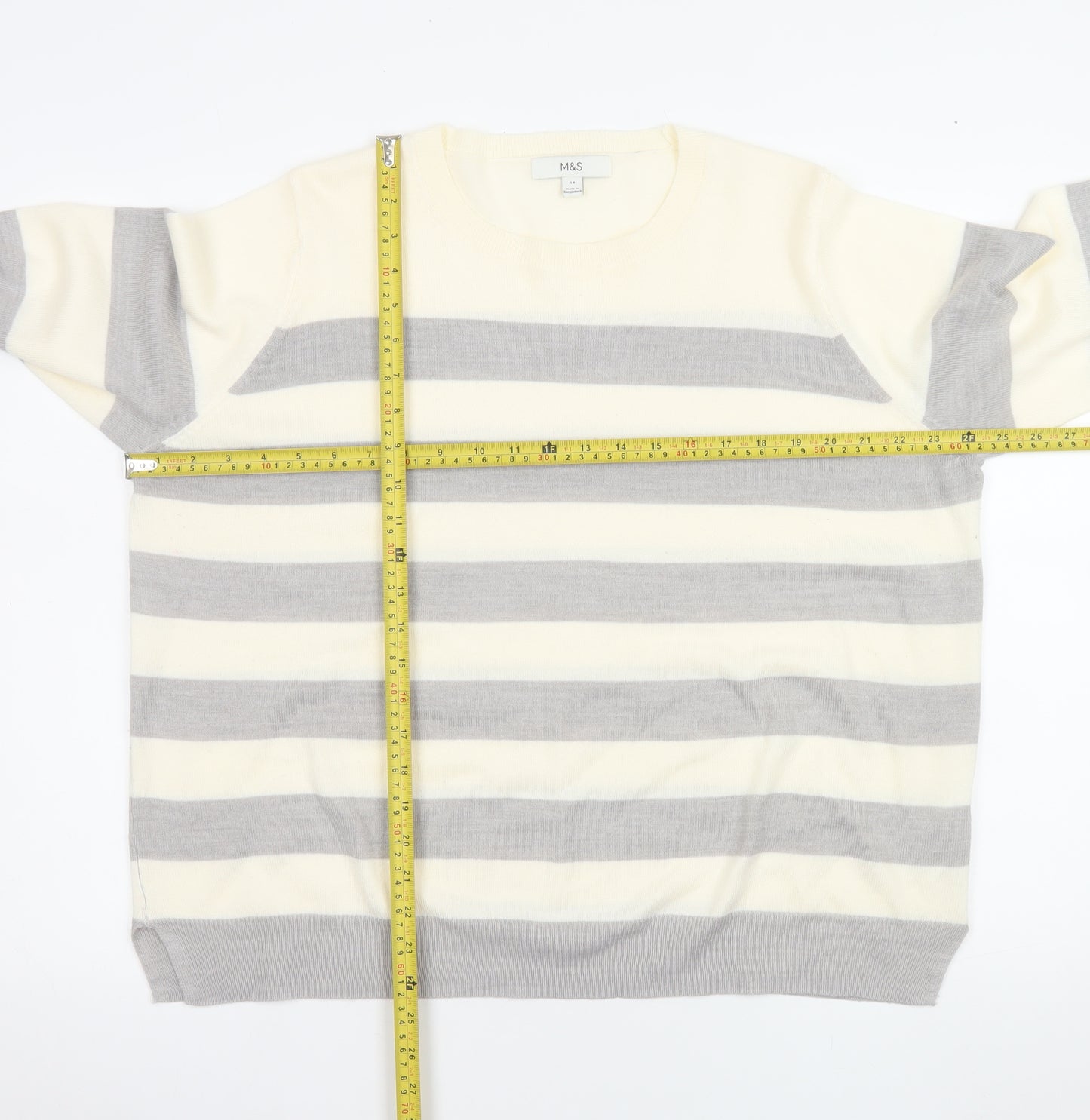 Marks and Spencer Women’s Grey Mix Size 18 Striped Acrylic Jumper