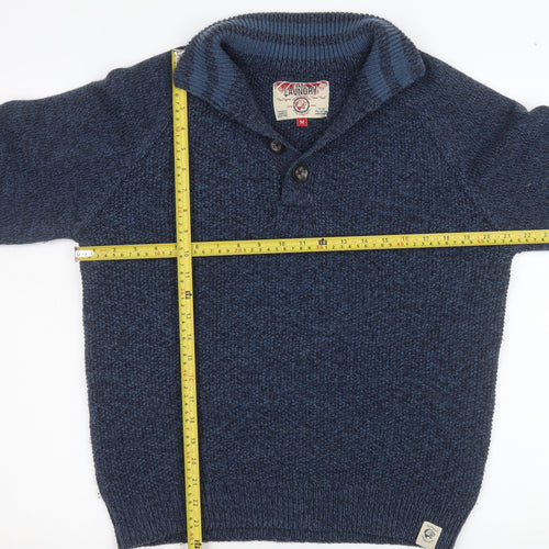Tokyo Laundry Men's Blue Chunky Knit Henley Jumper Size M