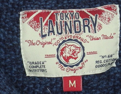 Tokyo Laundry Men's Blue Chunky Knit Henley Jumper Size M