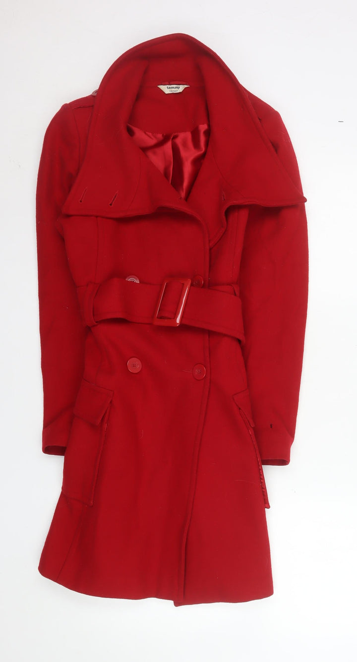 Tammy Teens Red Wool Blend Belted Trench Coat Size 12