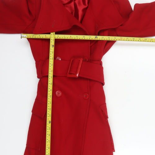 Tammy Teens Red Wool Blend Belted Trench Coat Size 12
