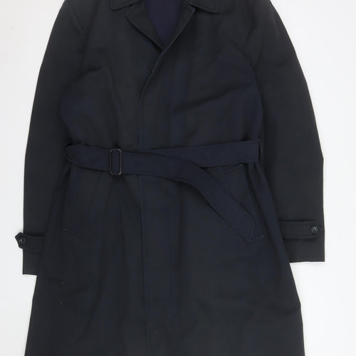 C&A Canda Men's Black 44in Trench Coat Belted Mid-Length Classic Workwear