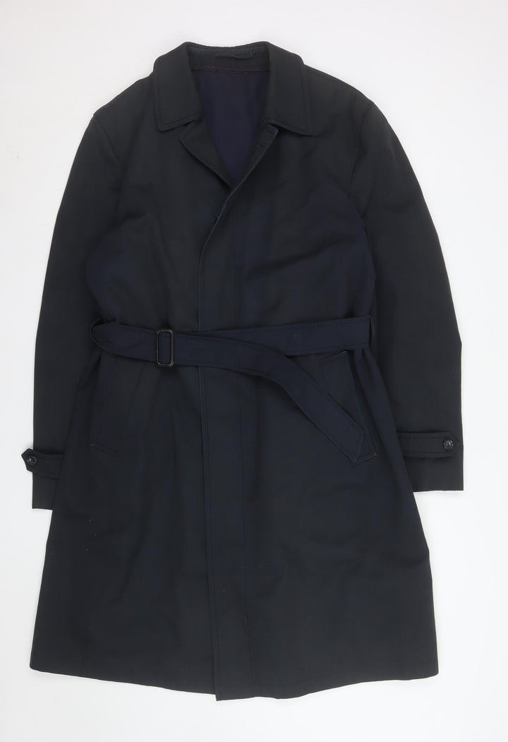 C&A Canda Men's Black 44in Trench Coat Belted Mid-Length Classic Workwear