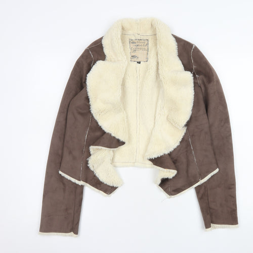 New Look Women Brown Faux Shearling Open Jacket Size 12