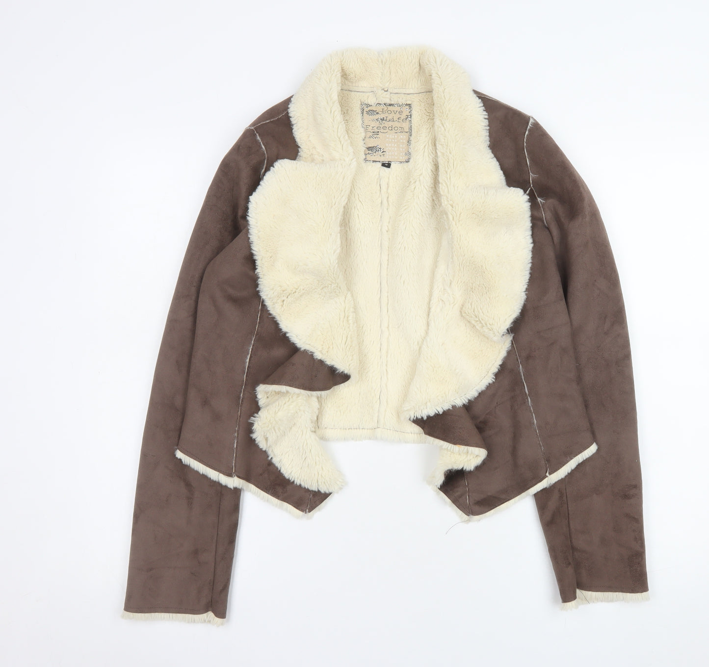 New Look Women Brown Faux Shearling Open Jacket Size 12