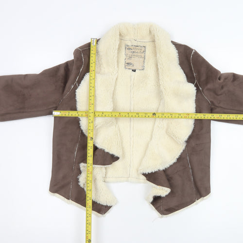 New Look Women Brown Faux Shearling Open Jacket Size 12