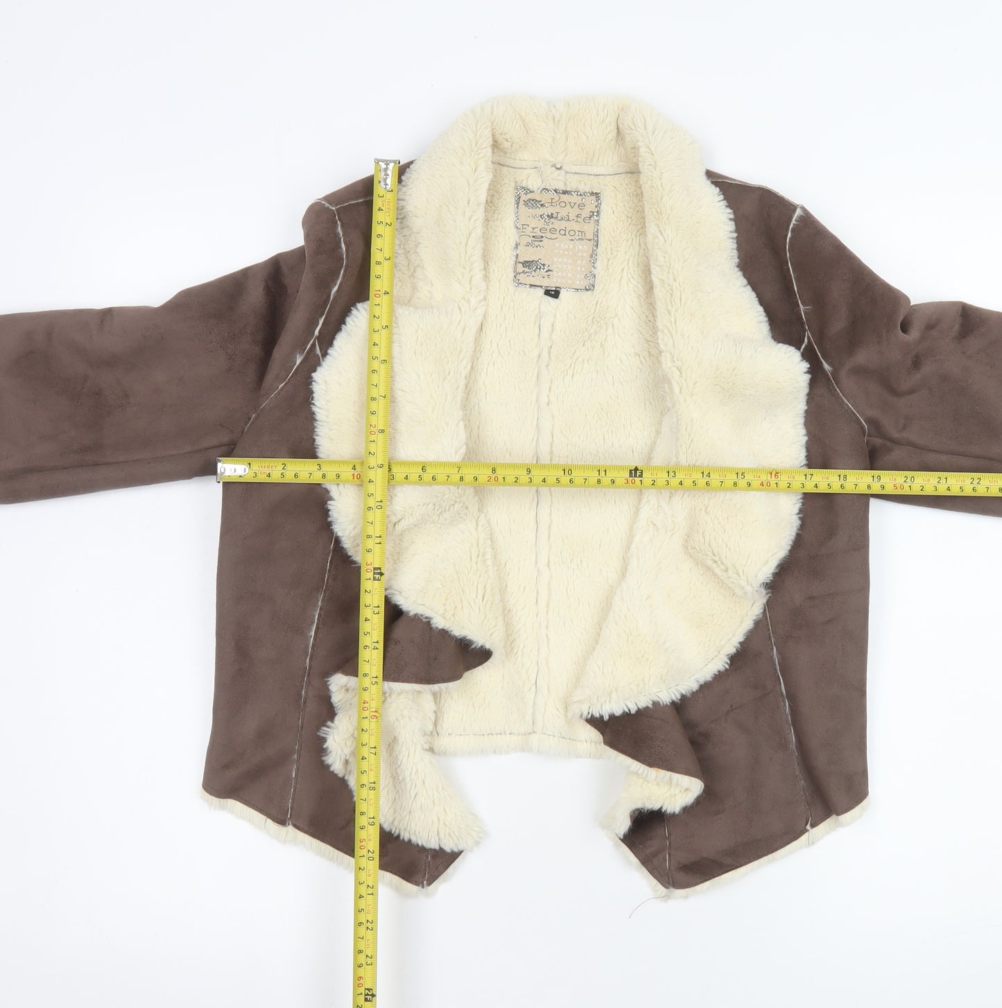 New Look Women Brown Faux Shearling Open Jacket Size 12